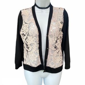 Monteau Black White Lace Button Cardigan